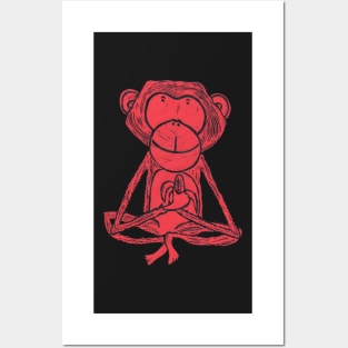 Monkey, Cheeky Monkey, red Posters and Art